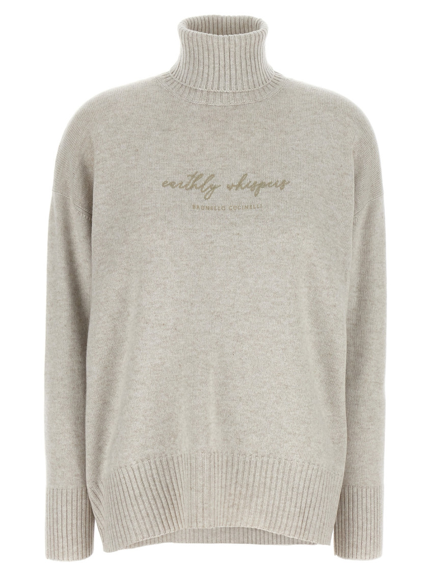 Embroidered roll-neck jumper - White