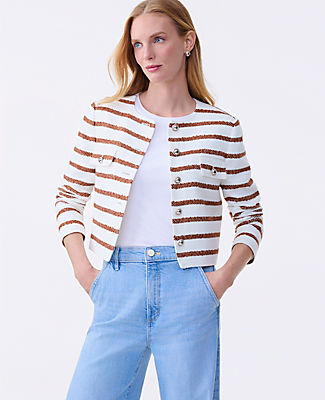 Ann Taylor The Crew Neck Jacket in Striped Tweed