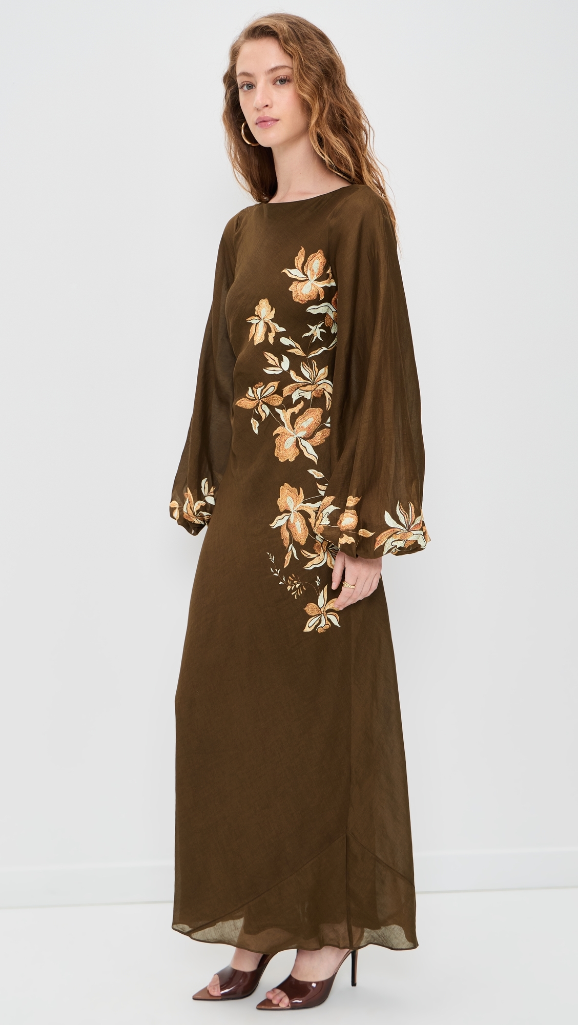Boat Neck Long Dress Brown