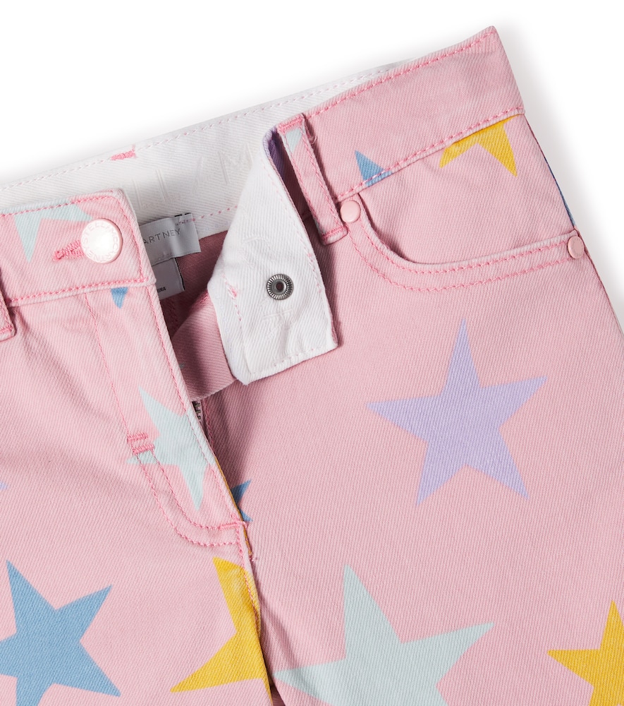 Printed denim shorts