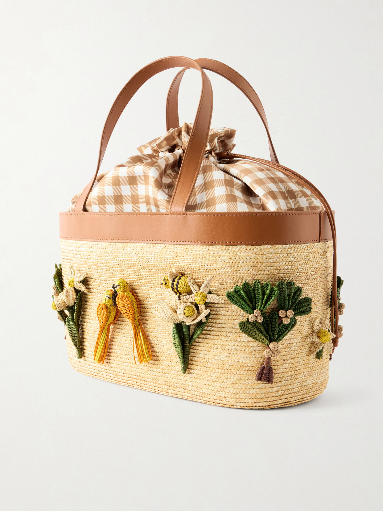 Birdsong Leather-trimmed Appliquéd Raffia Tote - Neutrals