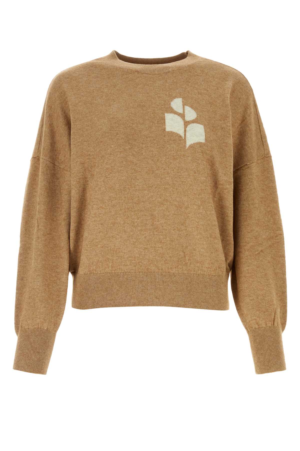 Logo-Intarsia Cotton-Blend Knit Sweater — Camel