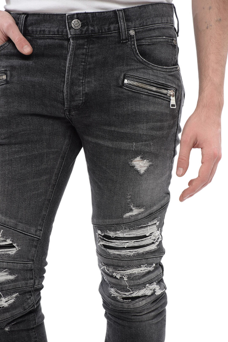 Ripped-detailing slim-fit jeans