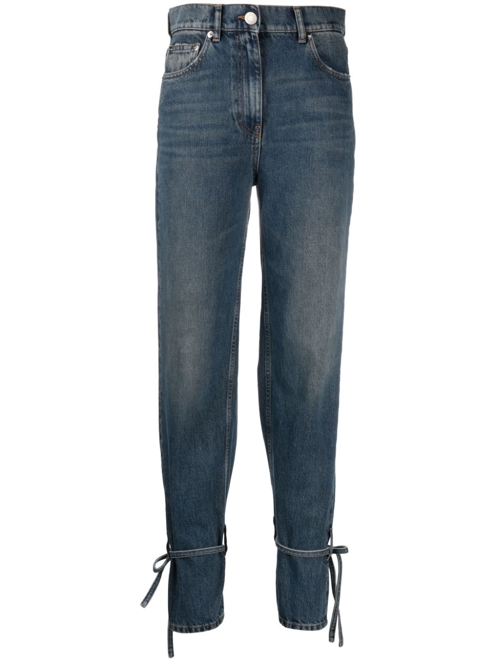 Tie-fastening straight-leg jeans - Blue
