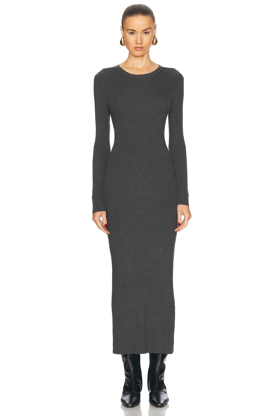 Enza Costa Silk Sweater Rib Crew Dress in Heather Charcoal - Grey.  XL also in