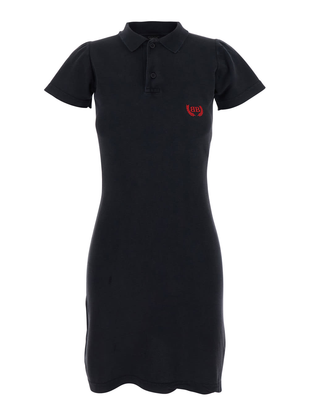 Black Mini Dress With Polo Shirt Style Collar And Logo Detail On The Front In Cotton Woman