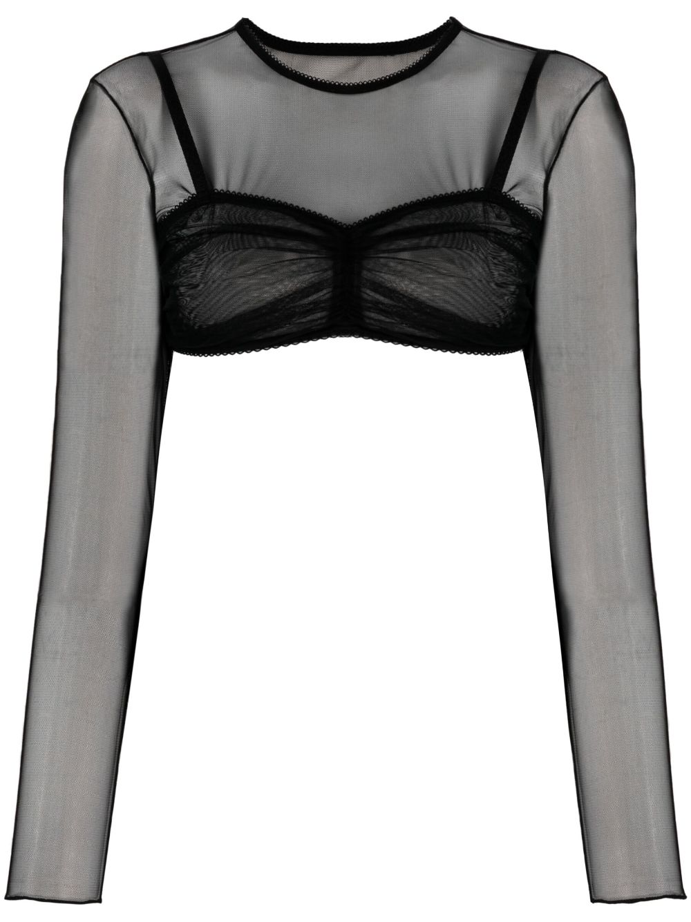 Semi-sheer construction cropped top - Black