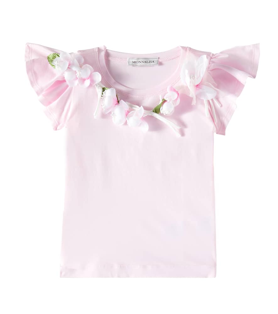 Monnalisa Embellished cotton-blend jersey T-shirt