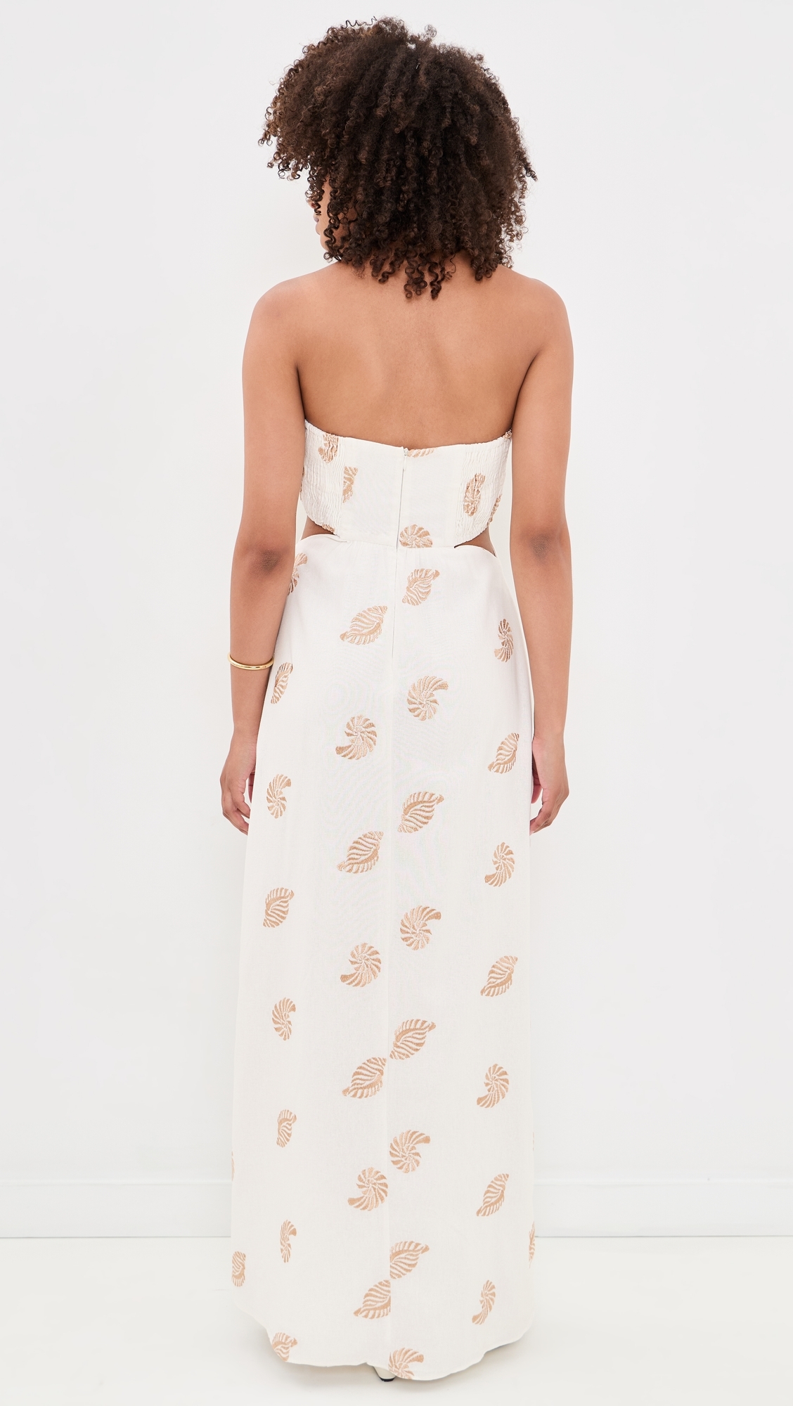 Embroidered Shell Linen Maxi Dress Off-White