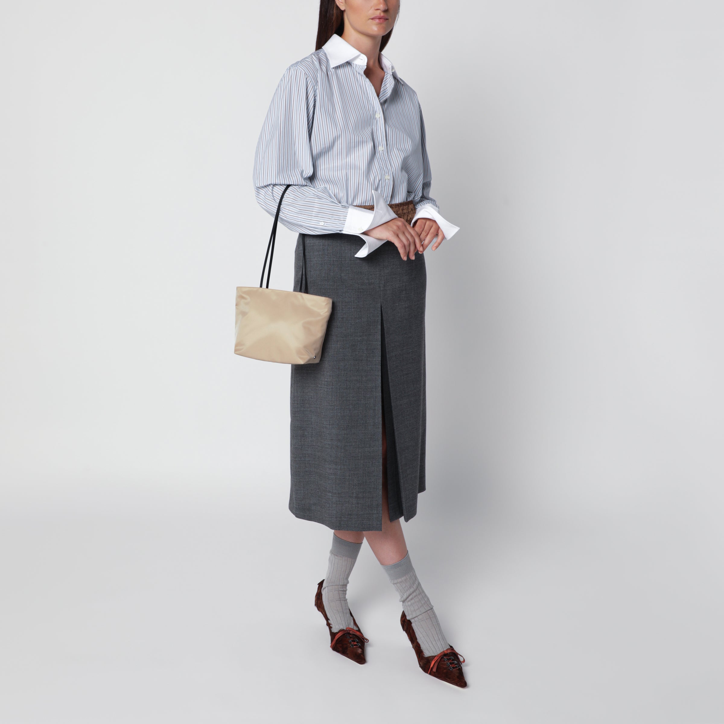 Spaghetti tote bag in pearl satin nylon