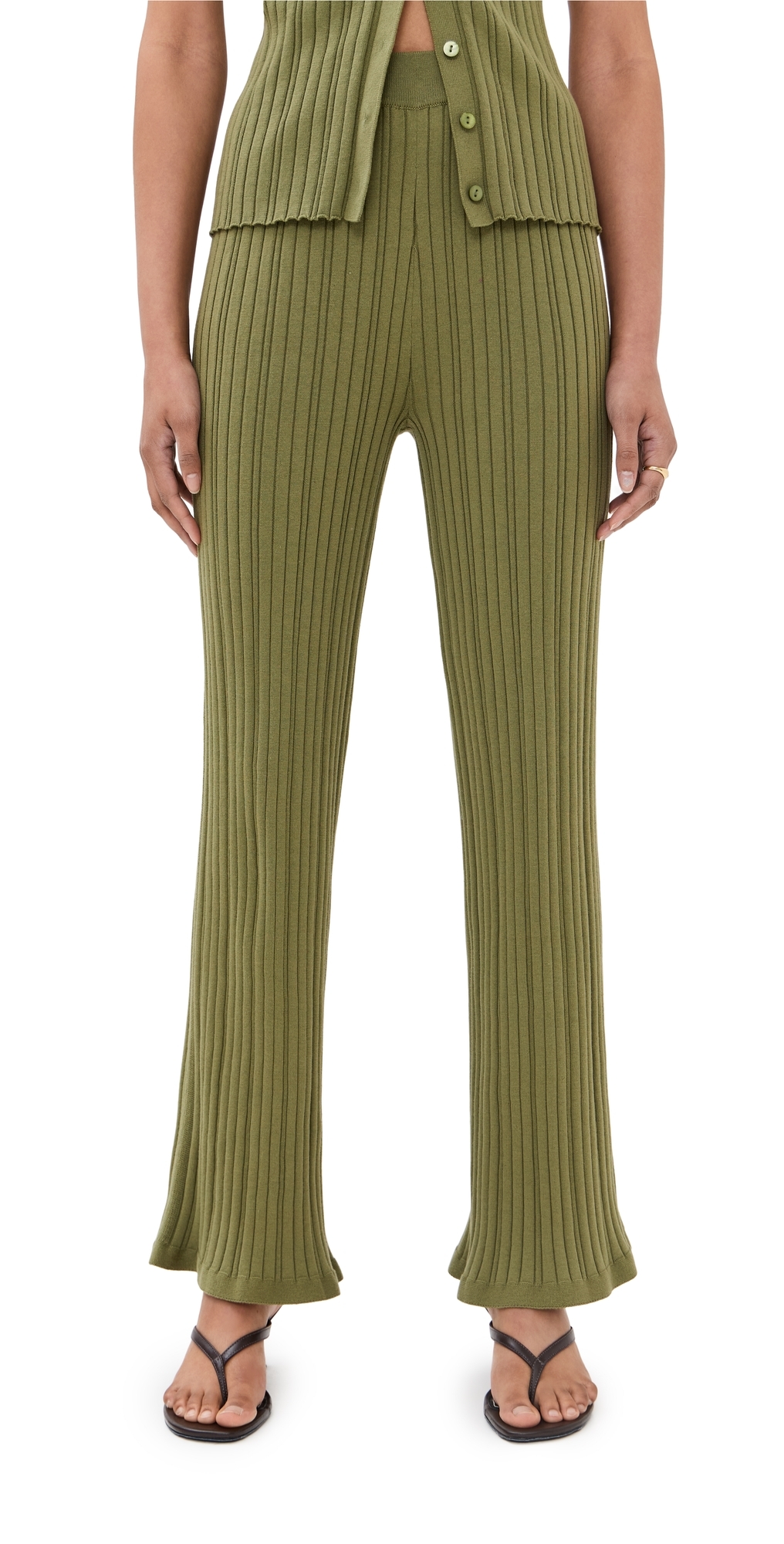 LE BOP Ribbed Flare Pants Olive