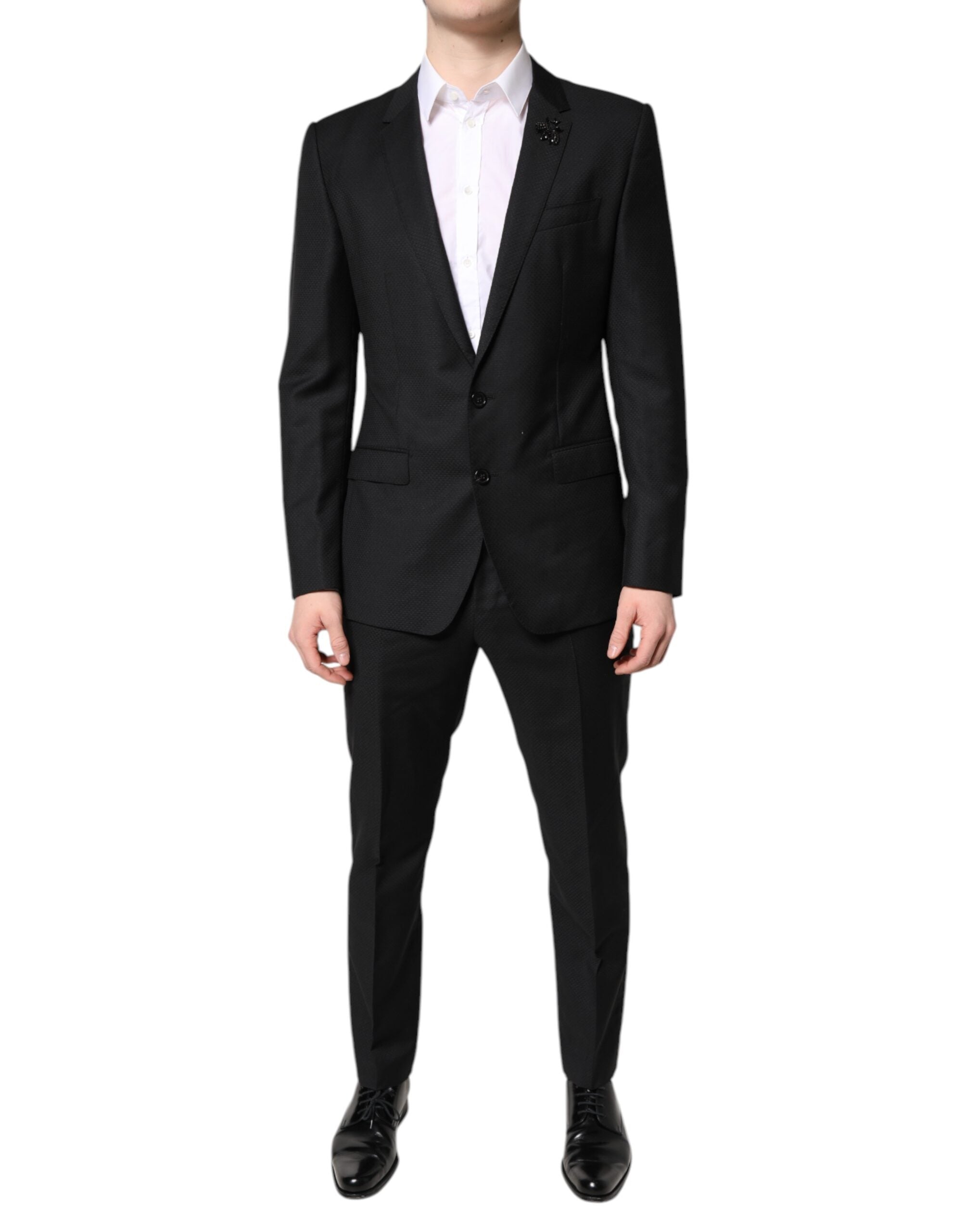 Virgin Wool Single-Breasted Pant Suit — Black