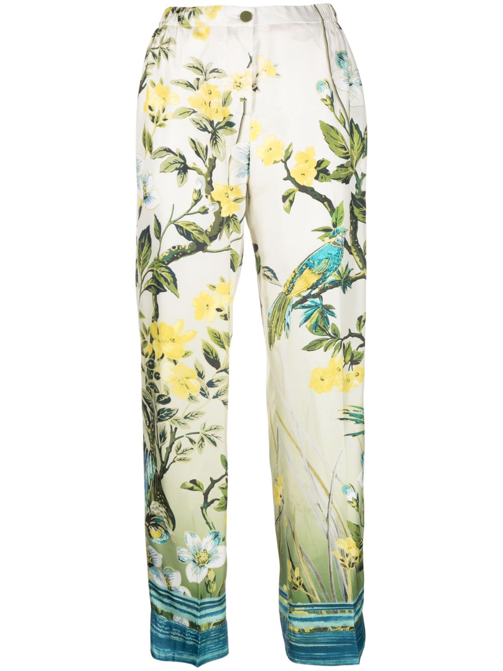 Floral-print press-crease silk trousers - Neutrals