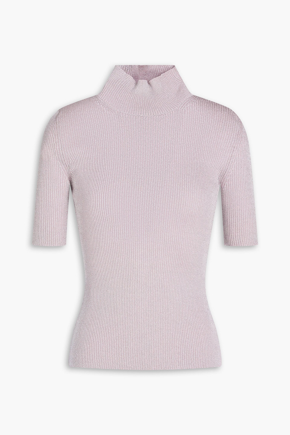 Metallic ribbed-knit turtleneck sweater - Purple - IT 44