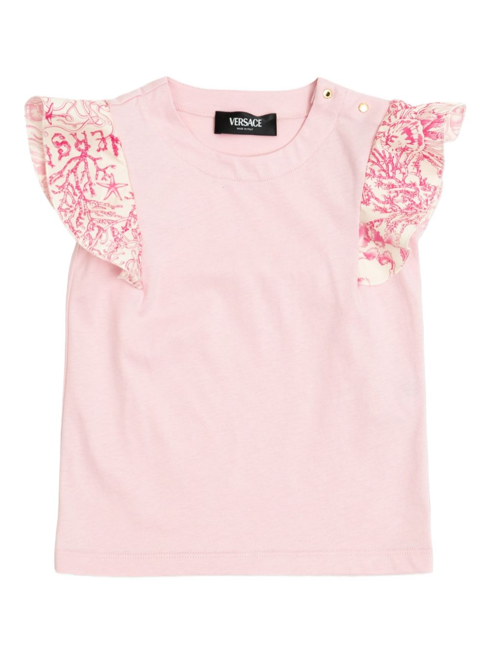 Versace Kids Underwater Barocco ruffle-sleeve T-shirt - Pink