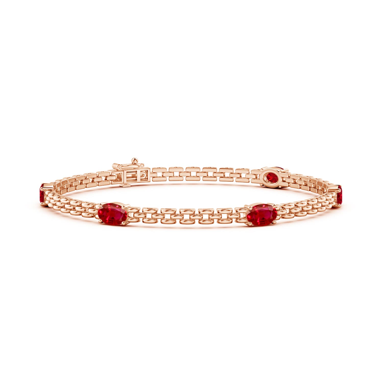 Angara 3.0 Carats Five Stone Oval Ruby Station Link Bracelet in 14K Rose Gold