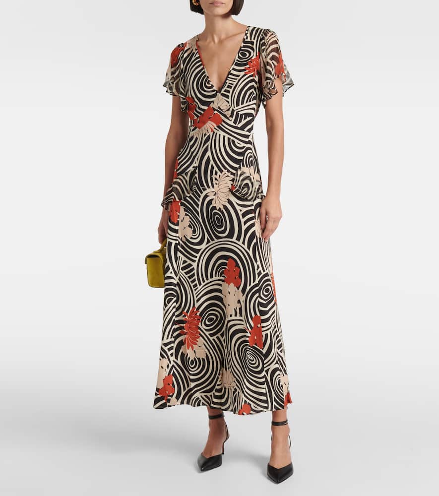 Rixo Evie printed ruffled silk maxi dress