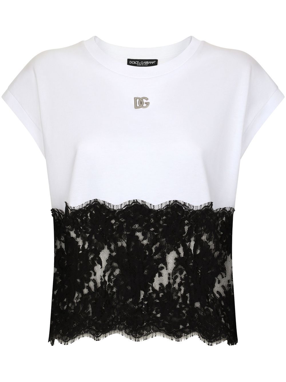 Lace-trim cap-sleeve T-shirt - White