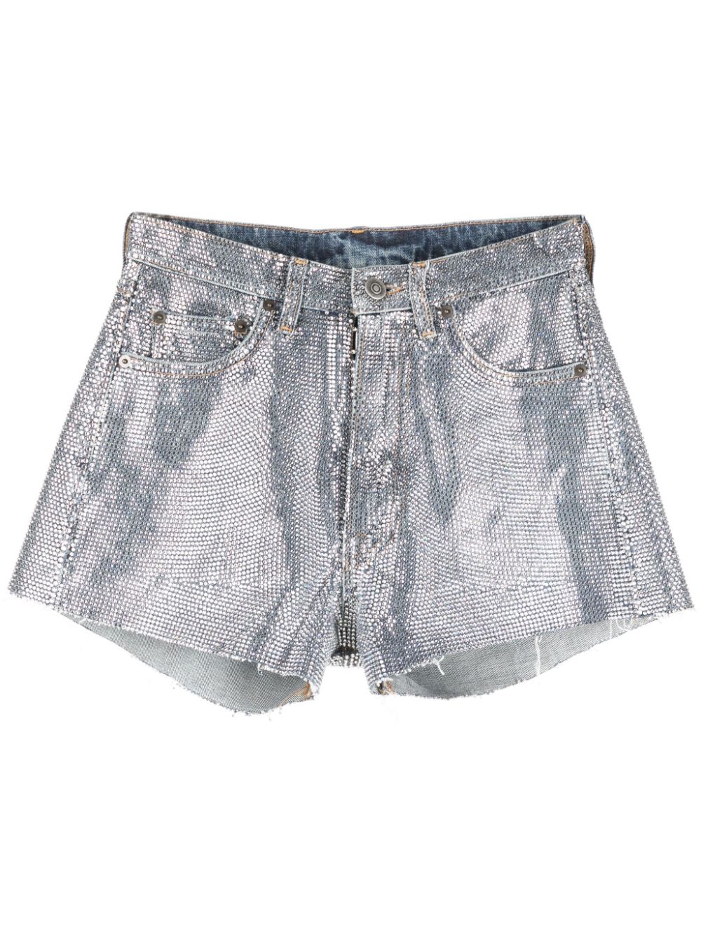 Rhinestone-embellished cotton shorts - Silver