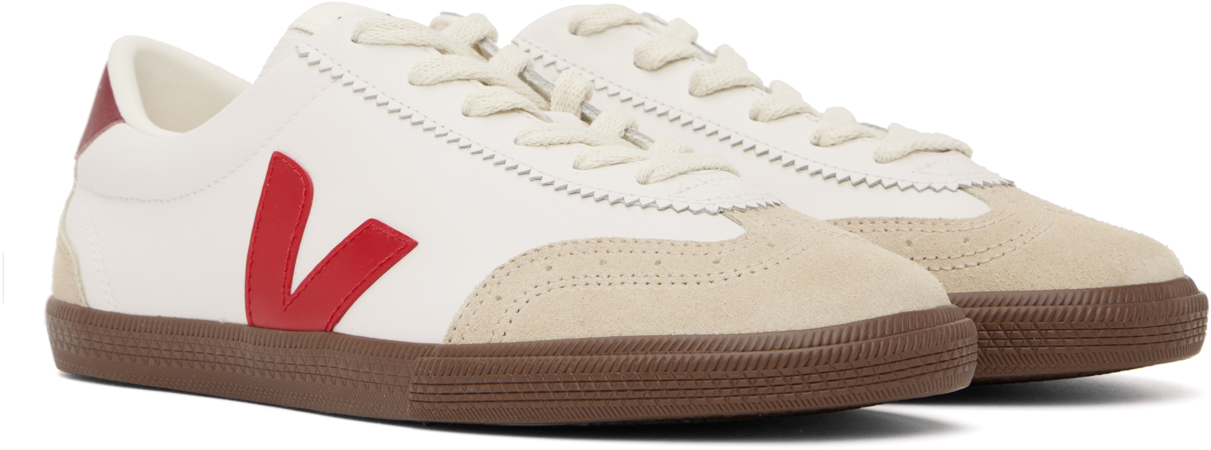 VEJA White & Red Volley Leather Sneakers