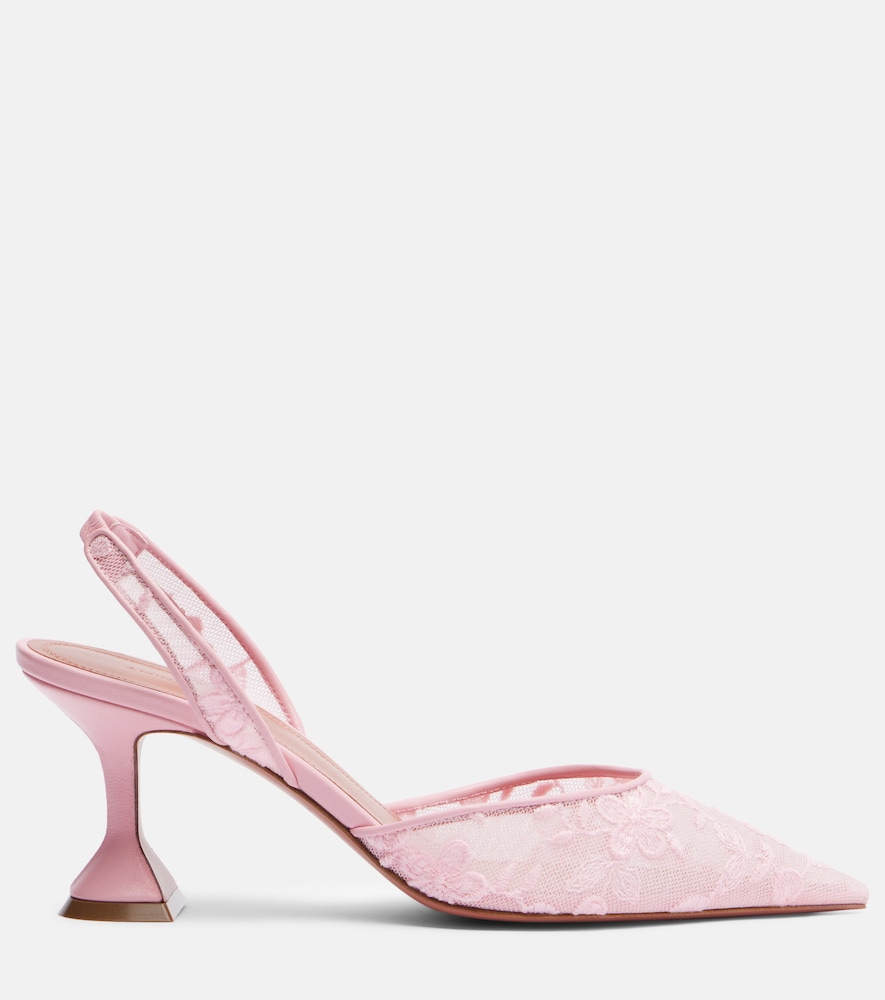 Holli leather-trimmed lace slingback pumps
