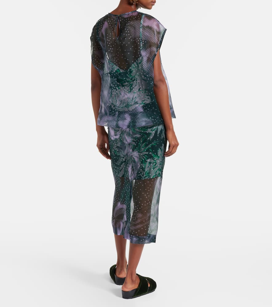 Printed silk organza top