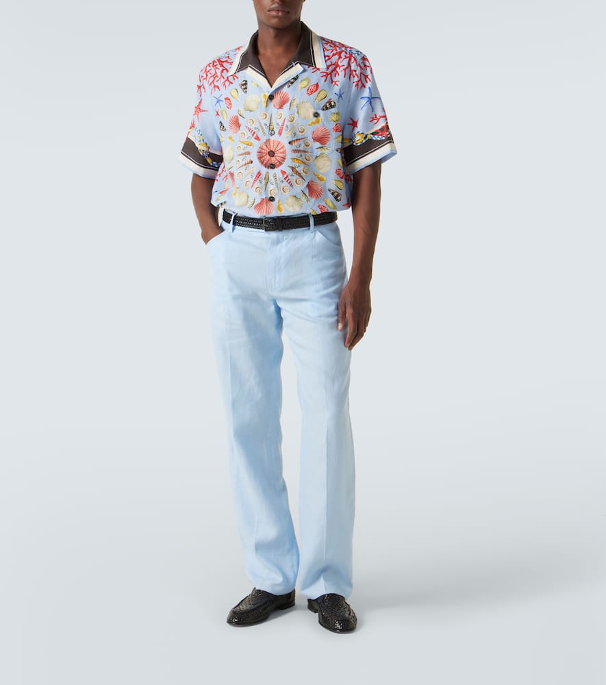 Printed linen canvas bowling shirt