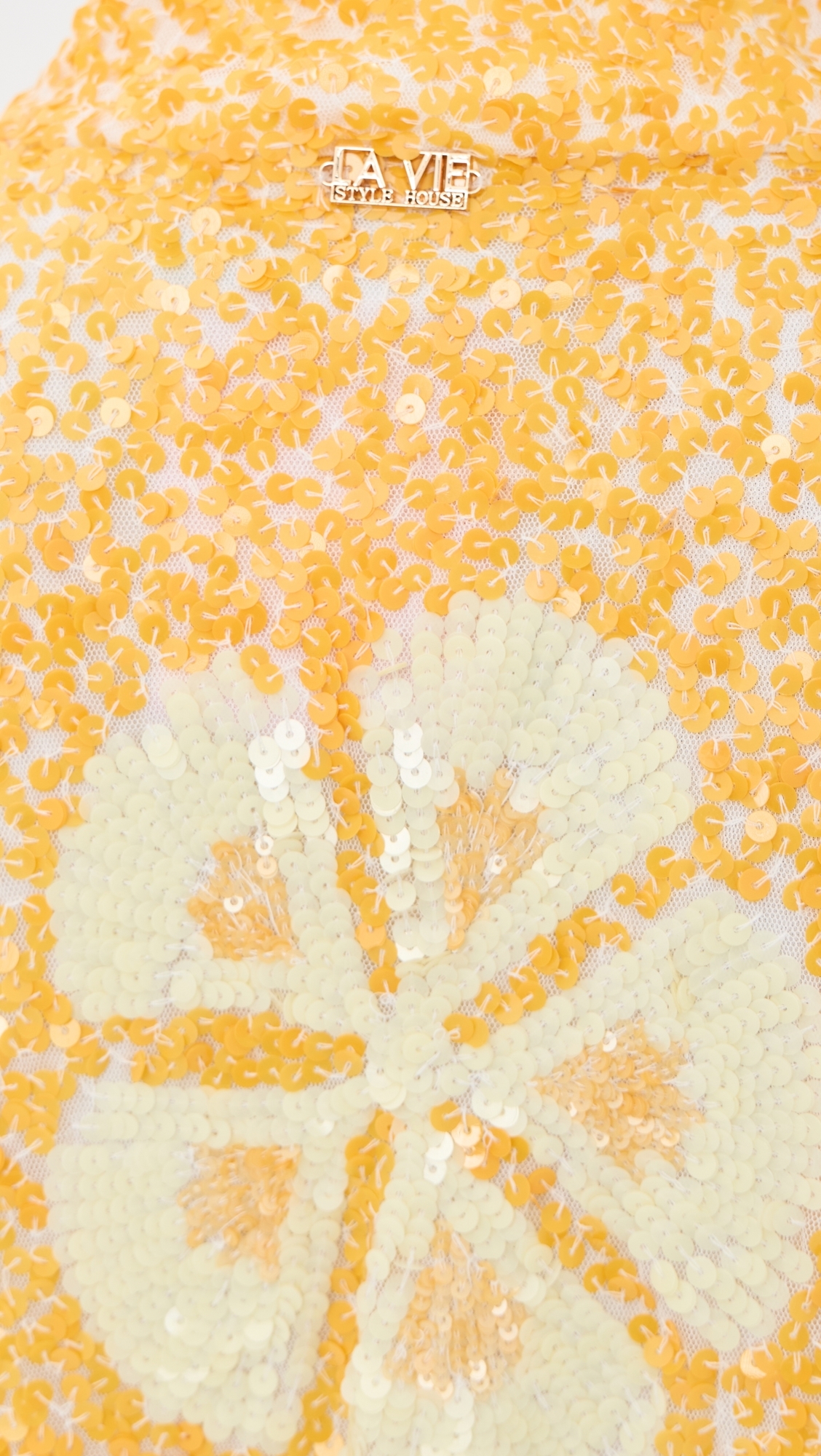 Sequin Hawaiian Flower Mini Caftan Yellow & White One Size