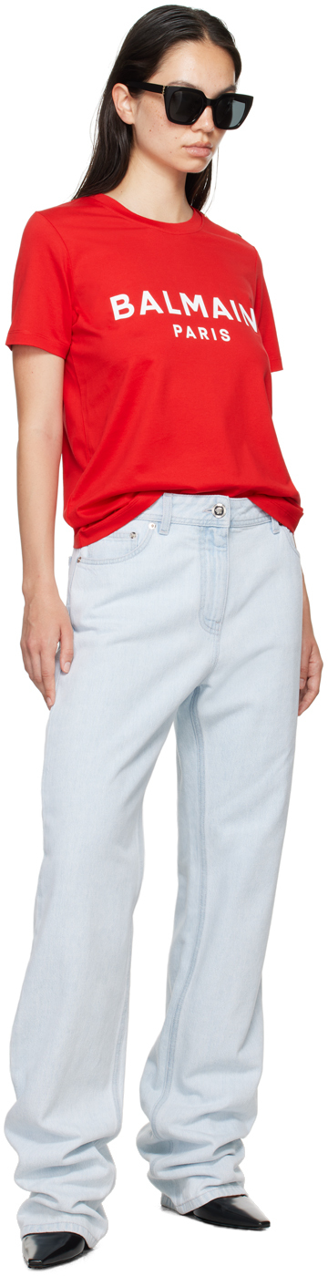 Balmain Red 'Balmain Paris' T-shirt