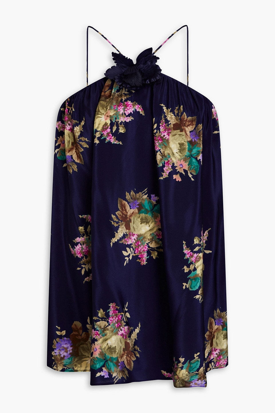 Floral-print silk crepe de chine top