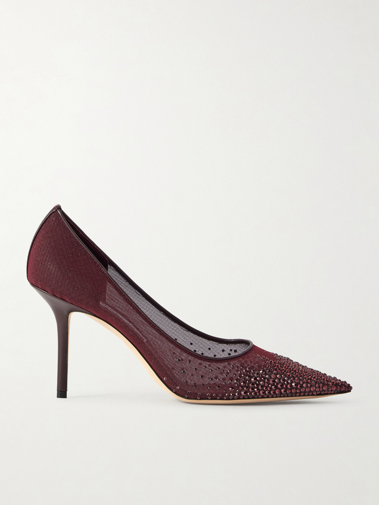 Love 85 Crystal-embellished Leather-trimmed Mesh Pumps - Burgundy