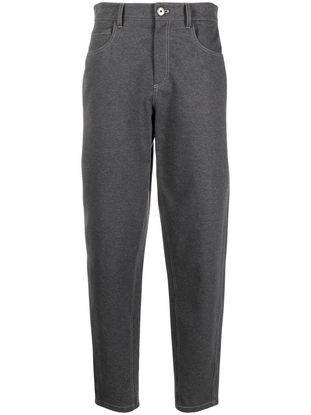 High-waist stretch-cotton trousers - Grey