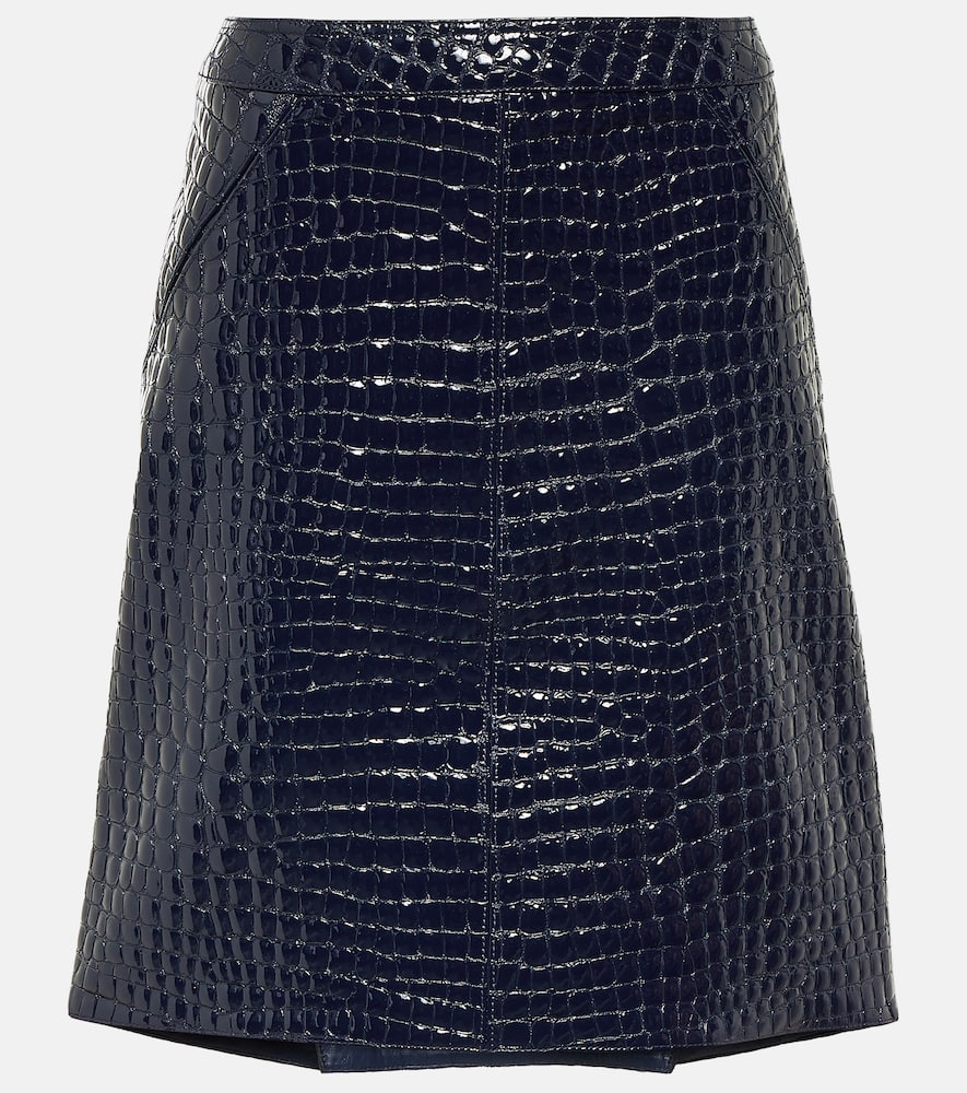 Croc-effect leather midi skirt