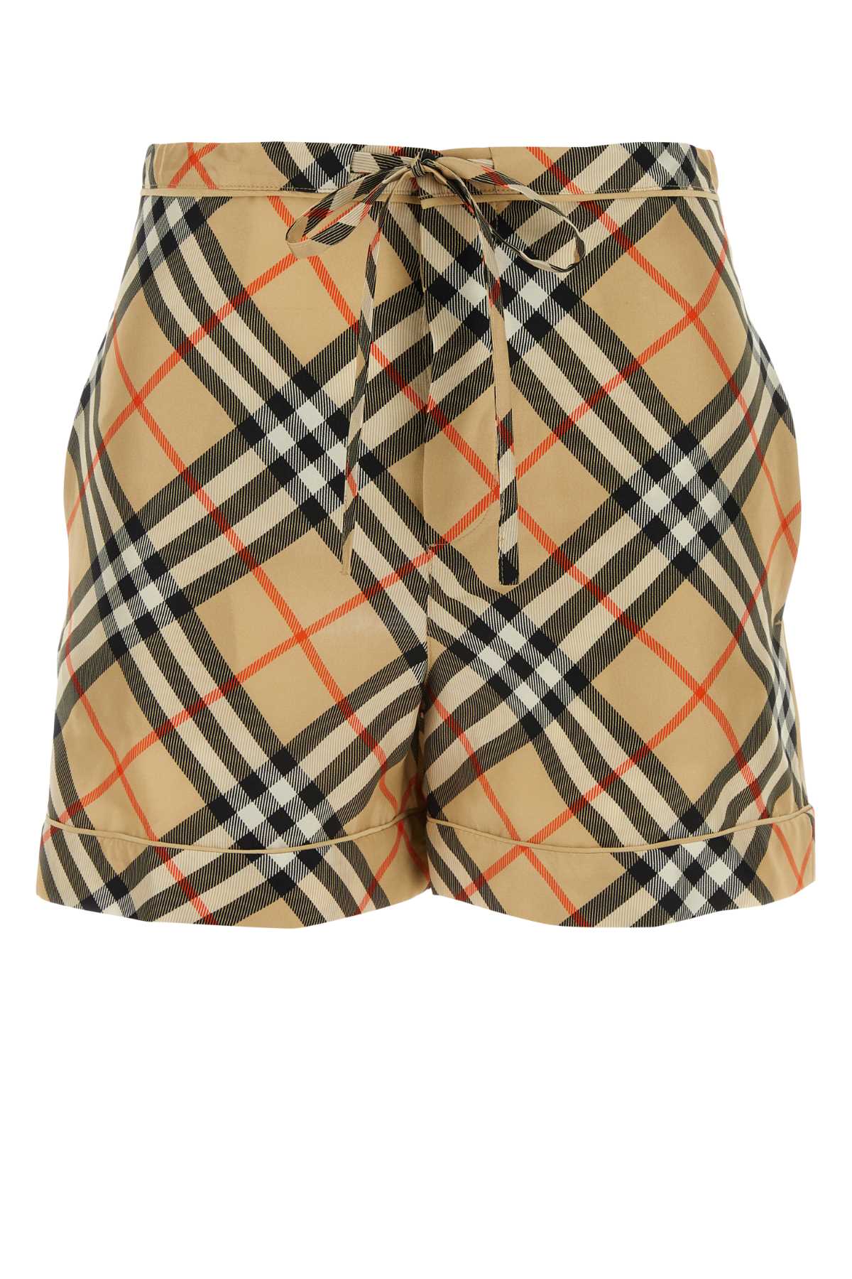Printed Silk Bermuda Shorts — Beige