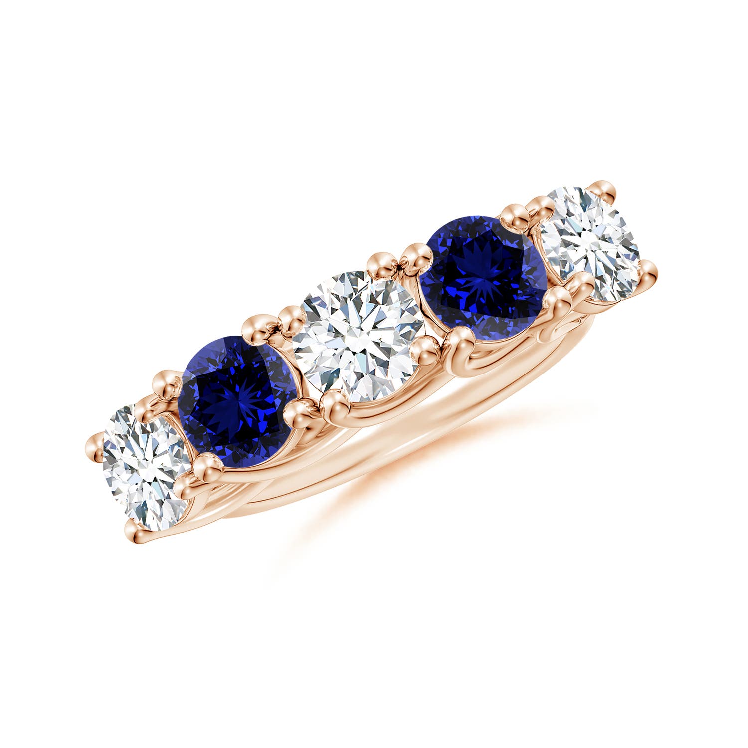Angara 4.25 CTW Lab-Grown Half Eternity Five Stone Diamond and Lab Sapphire Wedding Ring in 18K Rose Gold
