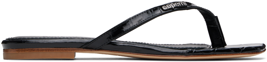 Coperni Black Croco Slanted Flip Flops
