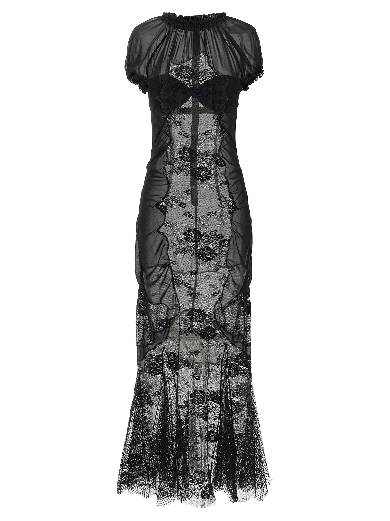Lace Tulle Midi Dress — Black