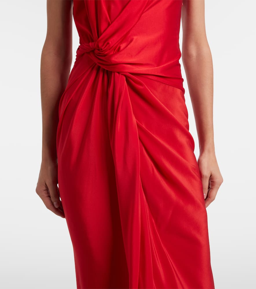 Gathered silk-trimmed jersey maxi dress