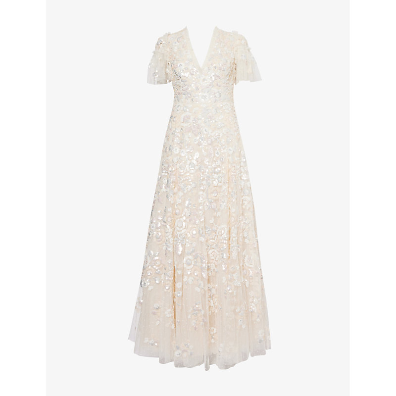 Womens Cream Sequin Paradise Sequin-embellished Recycled-polyester Maxi Dress