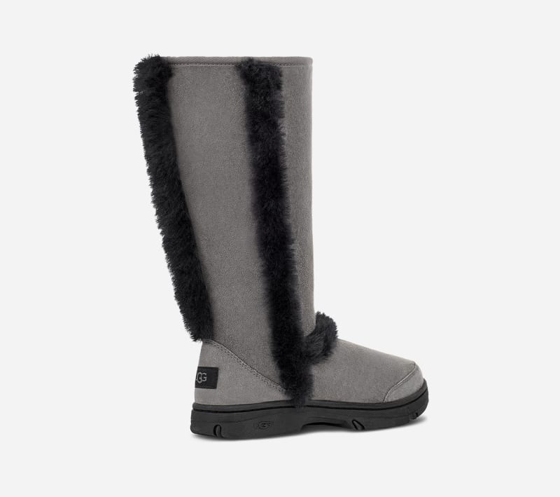 ® Women's Sunburst Tall Warm Sheepskin Boots in Grey/Black