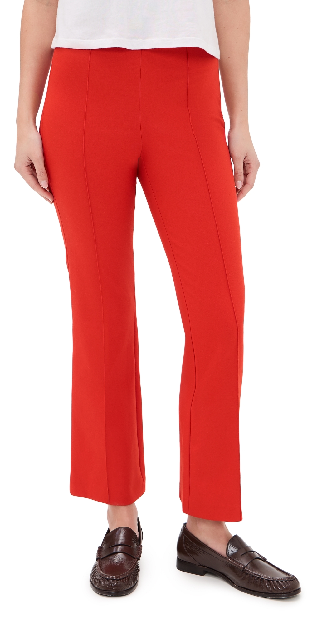Mid Rise Pintuck Crop Flare Pants Dk Poppy
