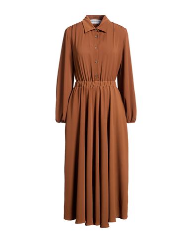Woman Midi dress Brown Size 12 Polyester