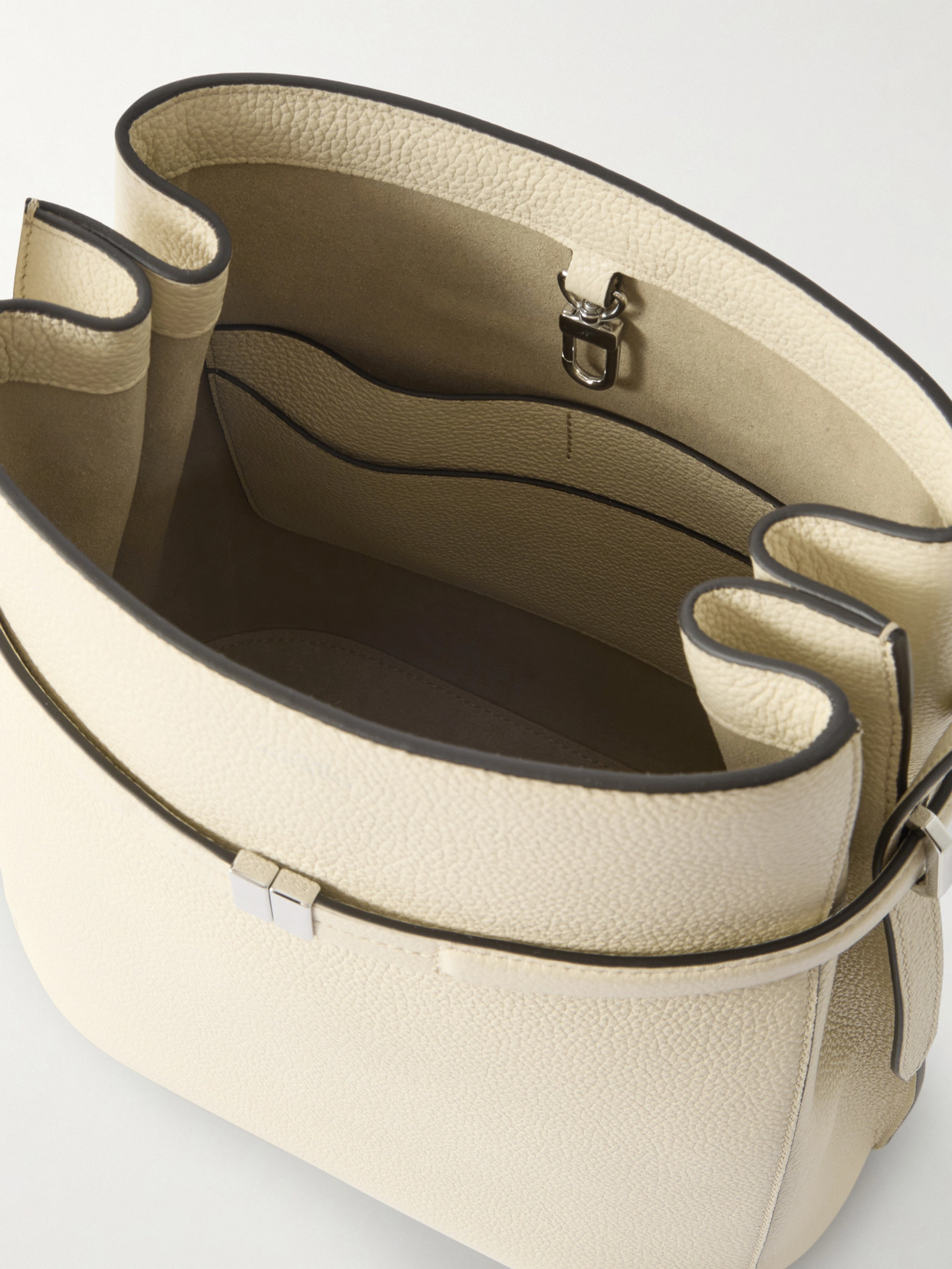 Belted Textured-leather Tote - Off-white