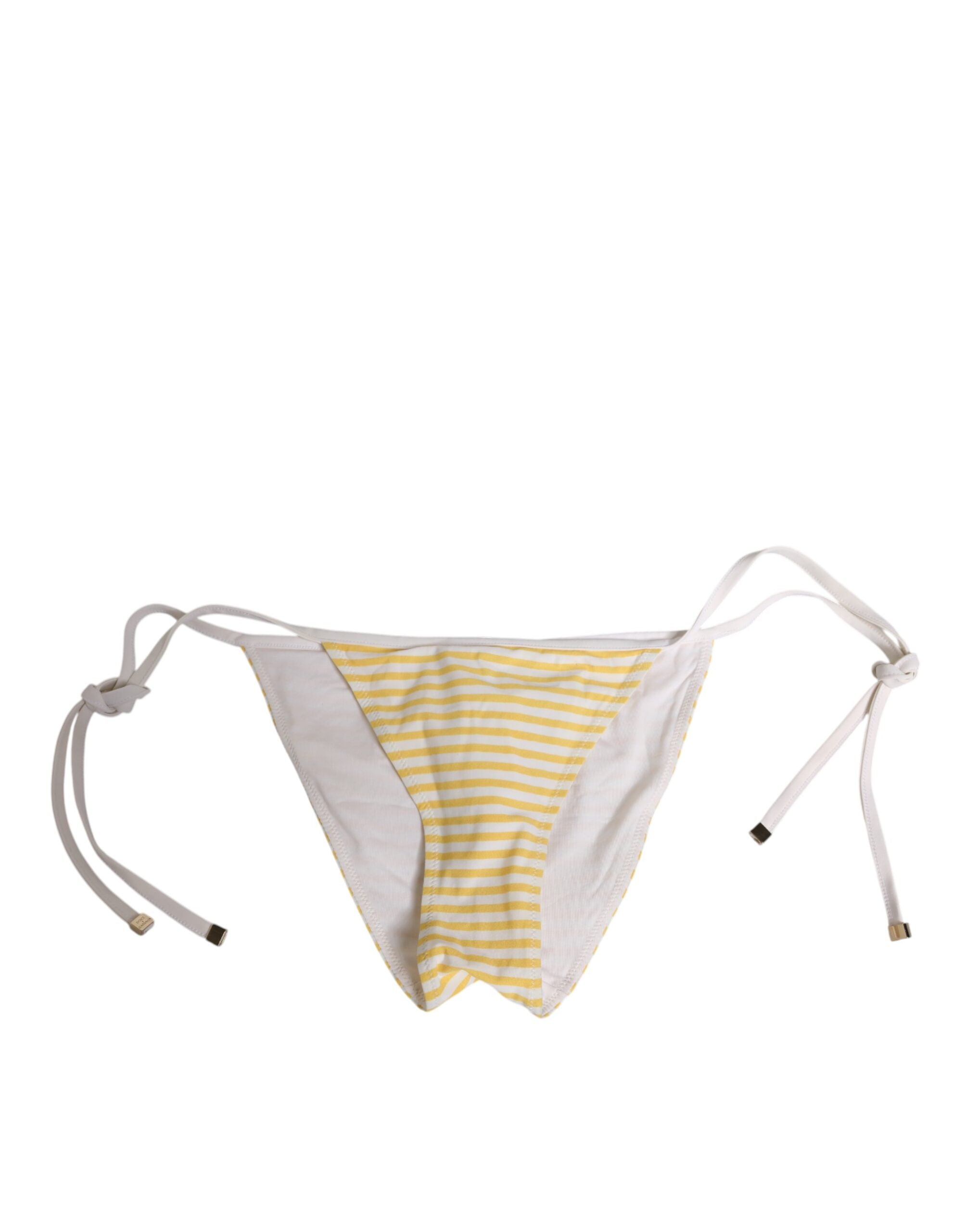 Striped Logo Tie-Side Bikini Bottom — White
