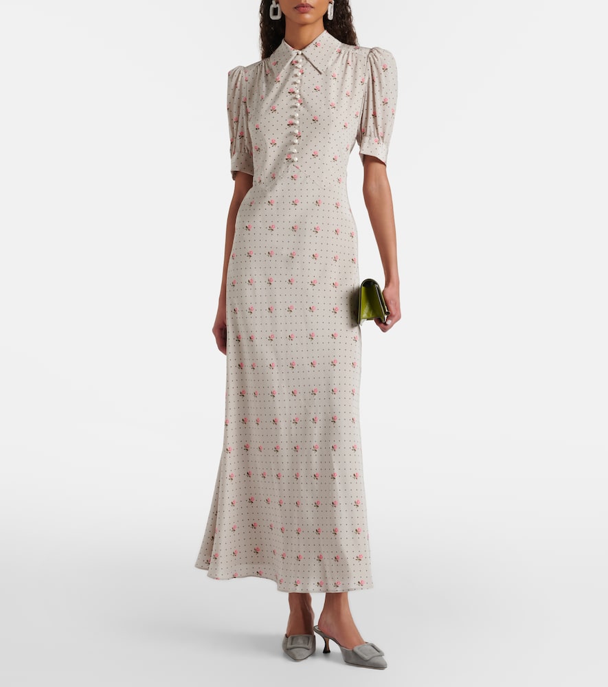 Floral polka-dot silk maxi dress
