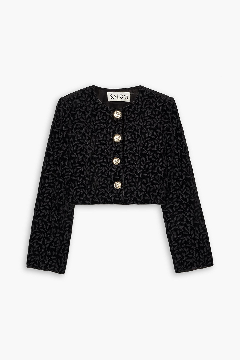 Vika cropped satin-trimmed velvet-jacquard jacket - Black - UK 18