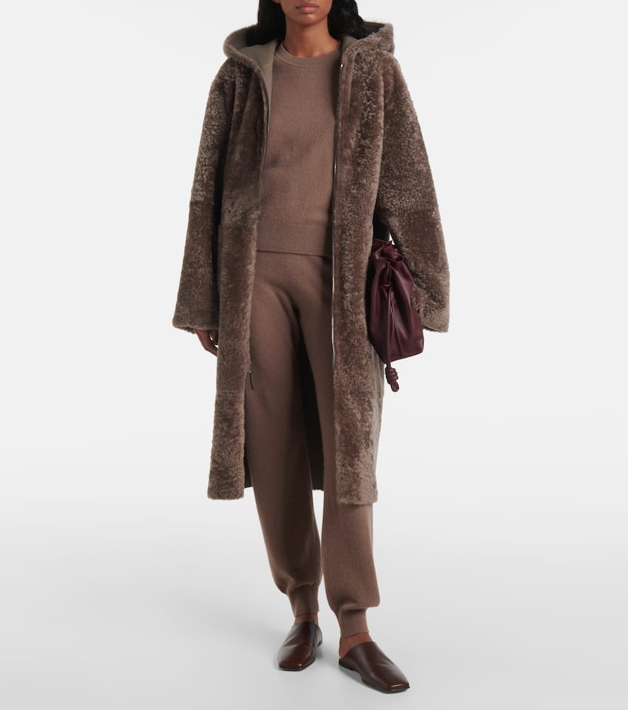 Reversible shearling and leather hooded coat