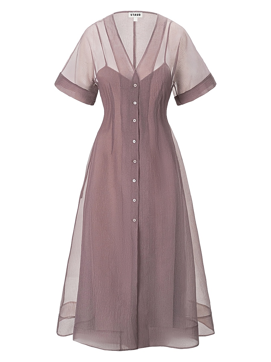 Women's Elle Semi-Sheer Midi-Shirtdress - Mink