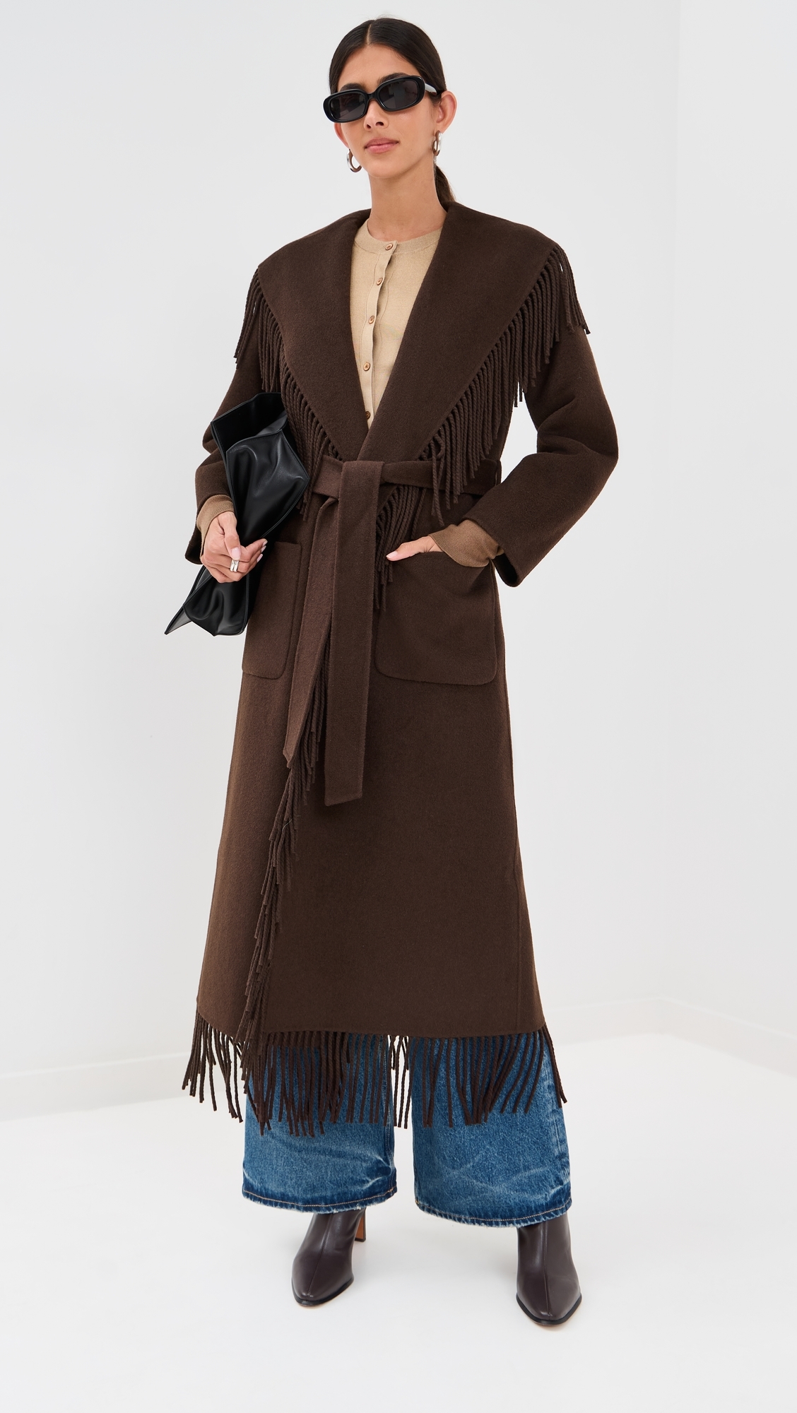 Carrie Fringe Robe Coat Chocolate