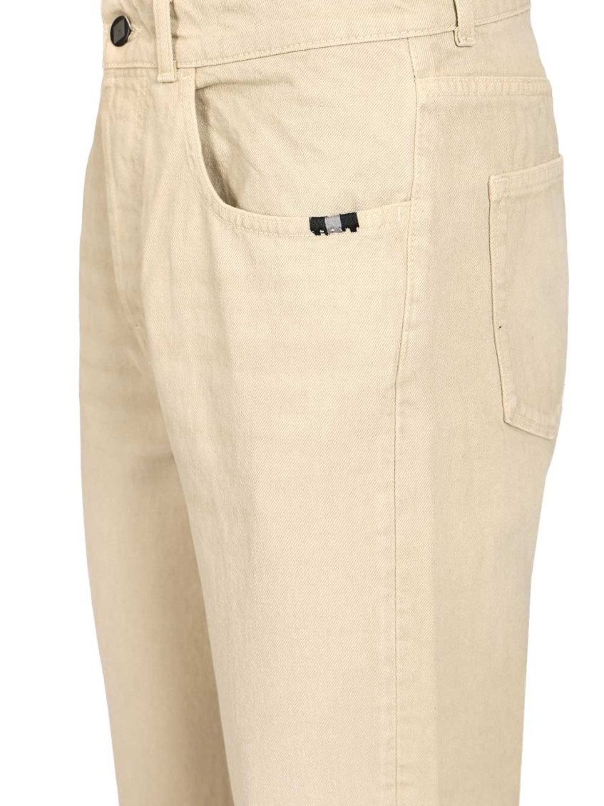 Beige Solid Casual Pants